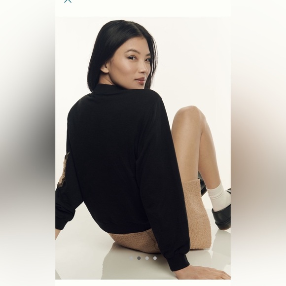 NWT new XL can fit large Anthropologie floral appliqué sweatshirt black sweater - Picture 9 of 15